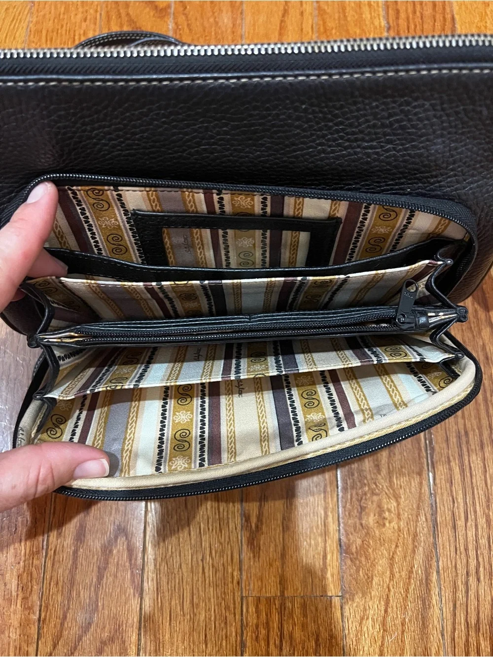 Brighton Brown and Black Textured Leather Satchel with Heart Accent